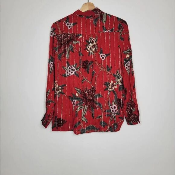 NWT ba&sh Petunia Floral-Print Metallic Jacquard Shirt in Rouge - Picture 6 of 12